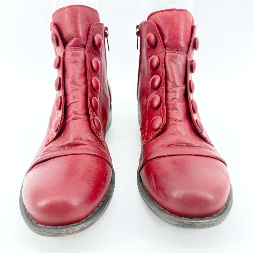 Spring Step L'Artriste Louise Button Ankle Boots 6.5 Red Leathr Side Zip Cap Toe - Picture 6 of 11